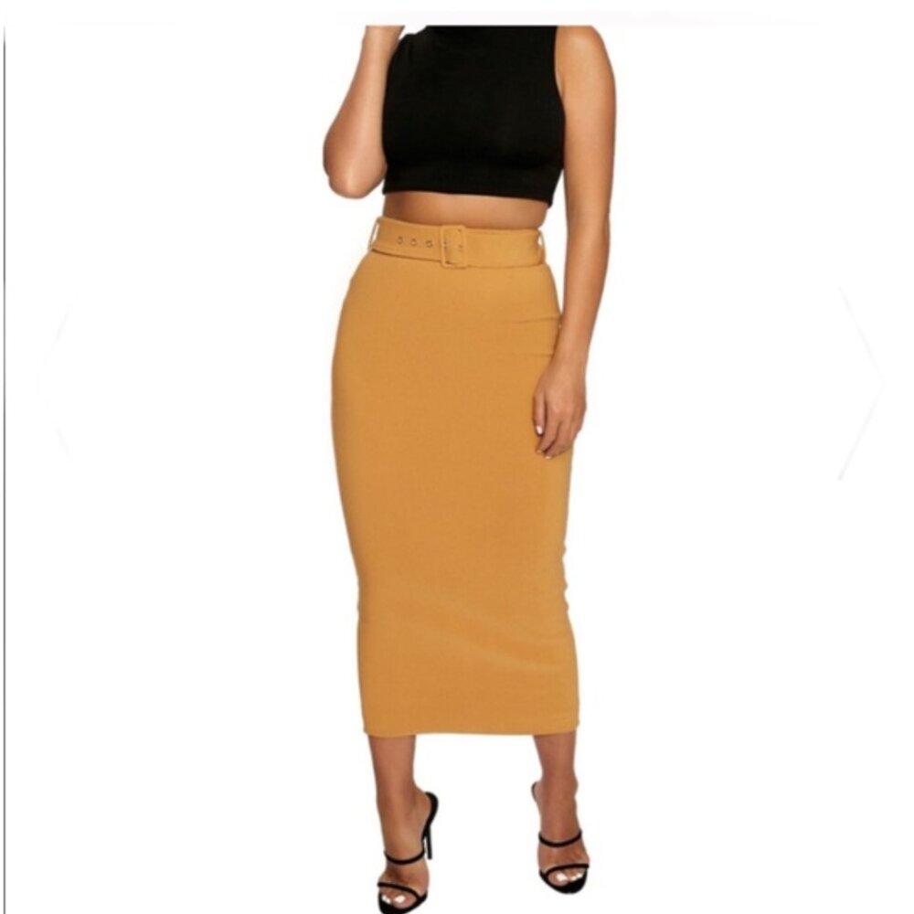 Naked wardrobe tan belted midi